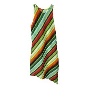 Diagonal Stripe Crochet Knit Asymmetrical Tank Knit Dress Swim Cover Up Large
